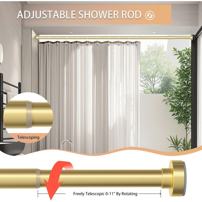 Штанга для душу, регульована, нержавіюча сталь, 86-167 см, без свердління, для ванної кімнати (золота, 86-244 см)