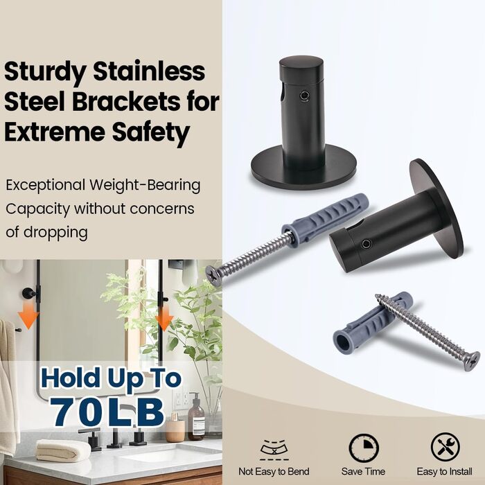 Дзеркало для ванної кімнати MOON MIRROR прямокутне з металевим каркасом, 50.8 x 71.1 см, чорний матовий