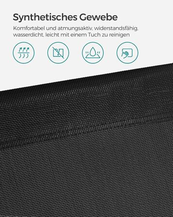 Лежак для відпочинку SONGMICS, розкладний, 193 x 53 x 29 см, до 150 кг, захист від сонця, подушка, регульована спинка, для саду, басейну, тераси (Чорний)