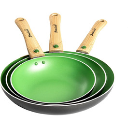 Набір сковорідок, зелені сковороди з антипригарним покриттям для всіх типів плит зі знімними ручками, набір сковорідок з антипригарним покриттям, 3 шт.