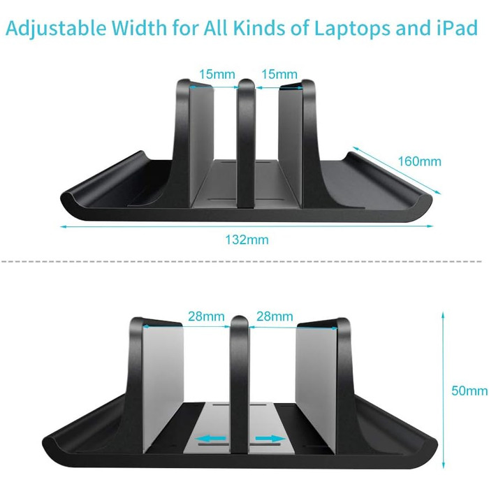 Підставка для ноутбука VAYDEER вертикальна, регульована, алюмінієва, для MacBook, iPad, ноутбуків до 17.3 дюйма - чорна