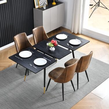 Стол обідній розкладний Cosy Meuble, 120-160x80x75 см, Чорний + Золотий, для кухні та їдальні