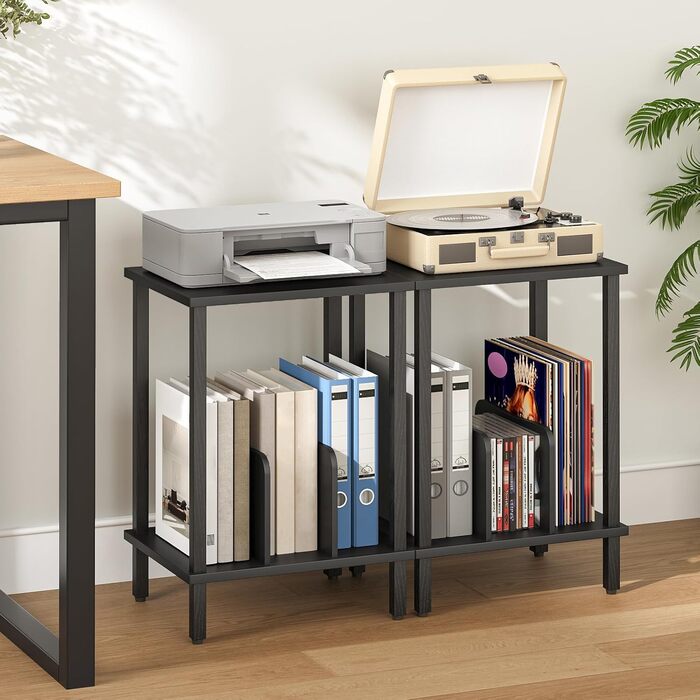 HOOBRO Стійка для програвача, полиця для платівок, приліжкова тумбочка, полиця для платівок з перегородками, органайзер для платівок, до 100 альбомів, для вітальні, чорний EBK05RS01