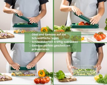 Набір для нарізки овочів Genius Nicer Dicer Exclusive 15 елементів, набір для нарізки кубиками + набір для нарізки помідорів, 4 насадки + груба тертка та шинковка, контейнер 2500 мл, зелений