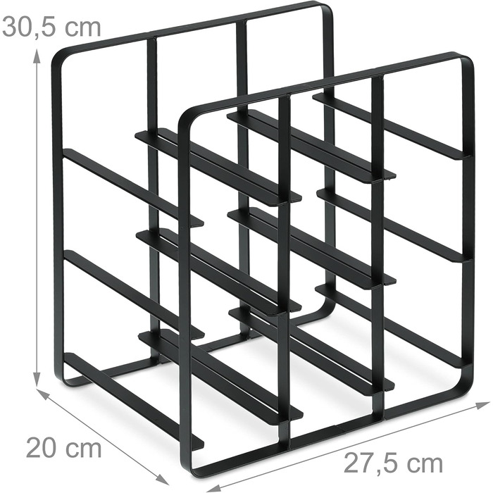 Стійка для вина Relaxdays металева на 9 пляшок, чорна, 30.5x27.5x20 см - підлоговий тримач для кухні та вітальні