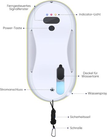 Робот для миття вікон, 5600 Па, електричний, 3 режими миття, інтелектуальна навігація, розпізнавання країв, з пультом дистанційного керування, бак 40 мл, для гладких поверхонь