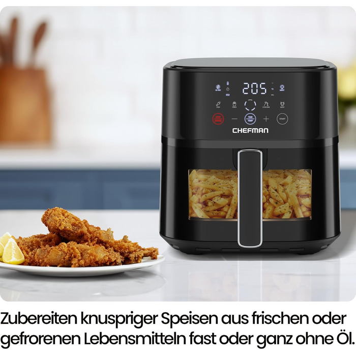 Фритюрниця без олії Chefman 5.7L з Hi-Fry технологією, сенсорне управління, антипригарне покриття, чорна
