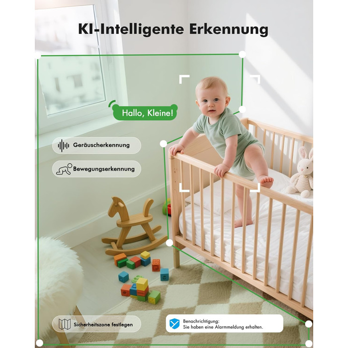 Відеоняня з камерою 1080P HD PTZ 360° та Wi-Fi: монітор для немовлят з додатком, нічним баченням, 4x Zoom, детекцією руху/звуку, двостороннім аудіо, автотрекінгом та сповіщеннями
