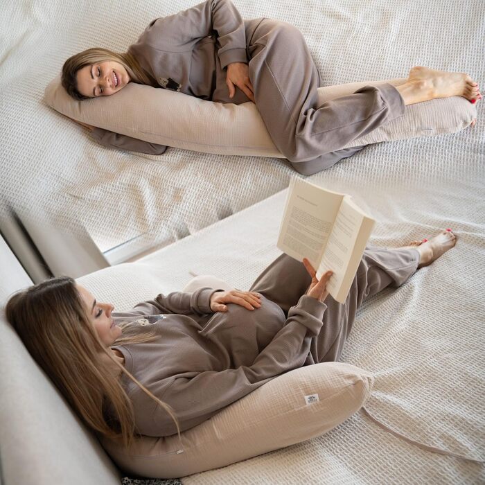 Подушка для годування та вагітності PaLulli XL (170x30 см), органічна бавовна, мусліновий чохол, бежева