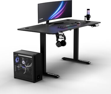 ULTRADESK Стіл для роботи та ігор, регулювання висоти, електричний, 140x68 см, чорний