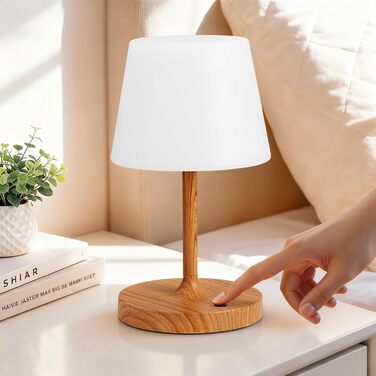 LED настільна лампа бездротова з сенсорним керуванням, регульоване світло, функція пам'яті, для спальні, кафе, відпочинку на природі, з текстурою дерева