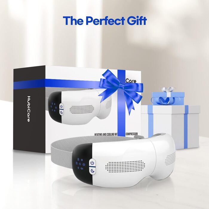 Масажер для очей HubiCare з підігрівом та охолодженням, компресією та вібрацією, Bluetooth, для зняття мігрені та сухості очей