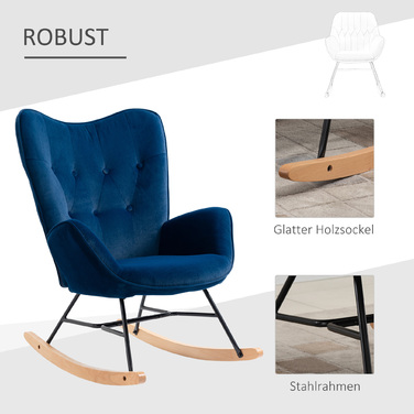 Крісло-гойдалка HOMCOM з капюшоном Rocking Chair Велика комфортність Підлокітники Сидіння Спинка оббита високощільним велюром Синій | Aosom
