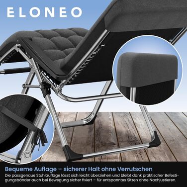 Лежак ELONEO розкладний преміум з подушкою, сонячний лежак для саду, вологостійкий, широка спинка, регульована, з подушкою для шиї та тримачем для напоїв, антрацит