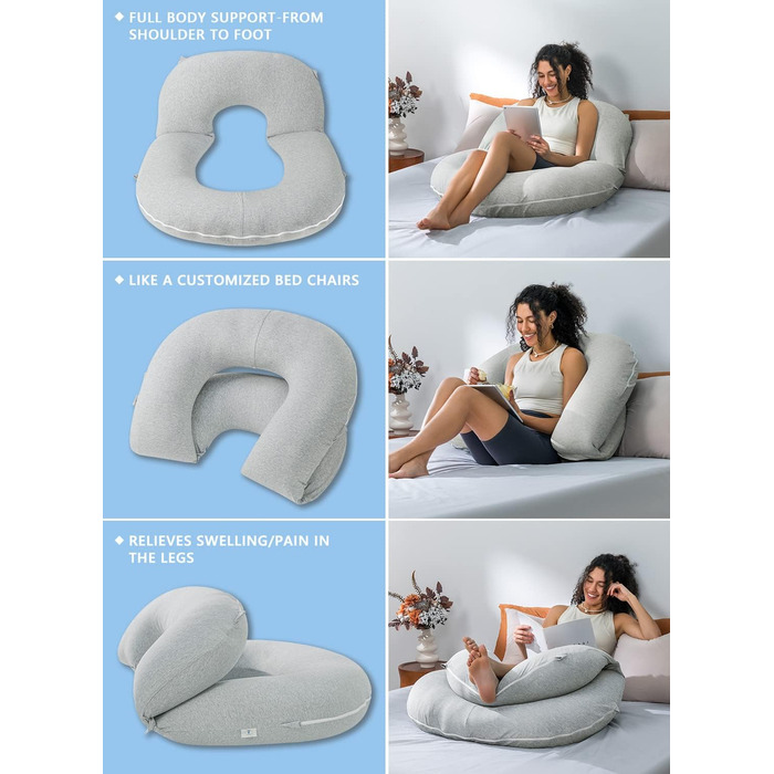 Підкуштунок для читання INSEN: комфортне сидіння в ліжку, для читання, відпочинку, матерів та дітей, сірий джерсі