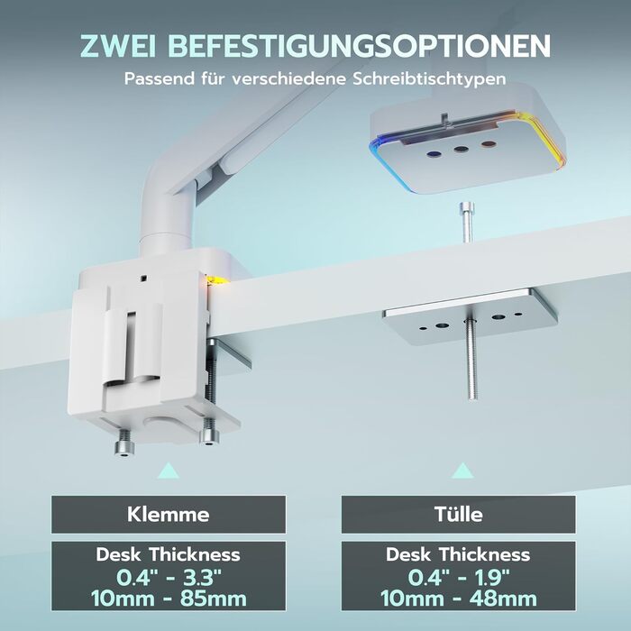 Кріплення для монітора ARES WING Ergonomic RGB, 17-49 дюймів, регульоване по висоті, поворотне, нахильне, RGB LED (білий)