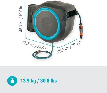 Шланг садовий Gardena RollUp XL (блакитний) 35 м: гнучкий полив для великих садів, поворотна коробка для шланга, з шлангом Gardena 35 м та монтажними аксесуарами (18630-20)