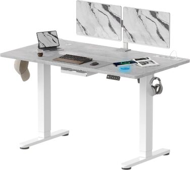 DEVOKO Стол для роботи з регулюванням висоти 140 x 70 см з розеткою, бездротовою зарядкою та USB – Електричний стіл для комп'ютера з функцією пам'яті та кабельною організацією – Ідеально для геймінгу та офісу, сірий 140 x 70 см