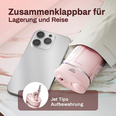 Портативний електричний іригатор для порожнини рота JTF Mini, бездротовий, для подорожей, з 5 насадками, 4 режими, 230 мл, водонепроникний (IPX7), рожевий