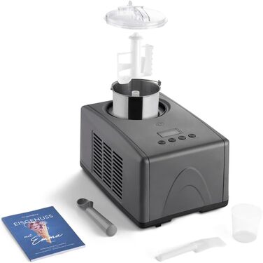 Електрична морозивомашина Springlane 1.5L з самоохолоджуючим компресором 150W, з нержавіючої сталі з знімним контейнером для льоду, з рецептами (морозиво)