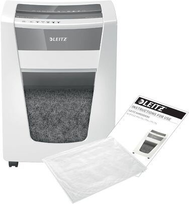 Шредер Leitz IQ Office P5 Mikroschnitt: надійний офісний шредер для безпечного знищення документів, білий, сертифікований TÜV+GS, 2 години роботи, 23L контейнер