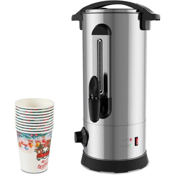 Глювайнер Cecaylie: диспенсер для гарячої води та глінтвейну з нержавіючої сталі, 10л, з термостатом та краном