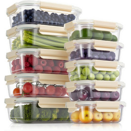 Набір контейнерів для зберігання їжі з кришками, 20 шт. (10 контейнерів, 10 кришок), миюча посуду, придатні для мікрохвильової печі та морозильної камери, герметичні, сучасні, для продуктів харчування, набір контейнерів для їжі (FE1537-cremig)