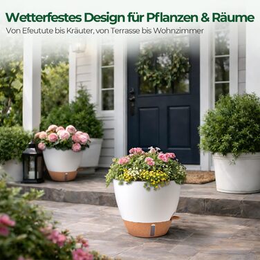 Набір 4 самополивні горщики для квітів T4U з індикатором рівня води, легкі у догляді, великі (30 см, білий)