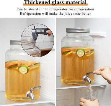 Скляний диспенсер для напоїв Evanda з нержавіючим сталевим краном, 4л, для приготування холодного чаю, лимонаду та соків