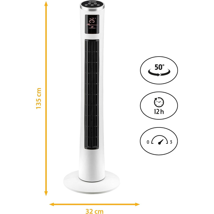 Баштовий вентилятор TZS First Austria з пультом дистанційного керування - Вентилятор на п'єдесталі 102 см - Коливання 50 з функцією таймера та 3 рівнями - Дуже тихий вентилятор з дисплеєм - білий