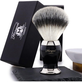 Щітка для гоління волосся Haryali London Badger - Щітка для вологого гоління з кремом і милом для гоління - Ручка з чорної смоли та металеві акценти для безпечного гоління бритвою - Чорна щітка для гоління