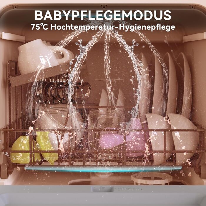 Компактна посудомийна машина Hermitlux Mini на 5 комплектів посуду (5л бак), 6 програм миття, 360° розпилювачі, функція сушіння, енергоклас D, без встановлення, скляні/суцільні дверцята