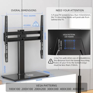 Підставка для телевізора Suptek, поворотна, для екранів LED, OLED, 26-55 дюймів, до 50 кг, VESA 400x400 мм, TS202