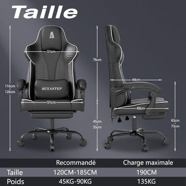 Ергономічне геймерське крісло з підніжкою, підголівником та підтримкою попереку. Регульоване геймерське крісло для дому та офісу. Біле.