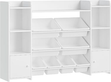 FOREHILL Дитяча полиця з 8 ящиками, дитячий шафчик, полиця для книг для дітей, органайзер для зберігання в дитячій кімнаті, меблі з іграшковою коробкою, 138,8 x 94,3 x 29,6 см, білий