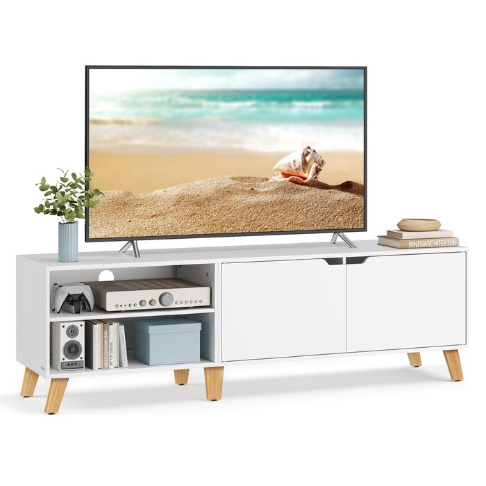 Тумба під телевізор VASAGLE 160 см, біла, з двома дверцятами, для ТВ до 65 дюймів, з регульованими полицями, для вітальні, спальні