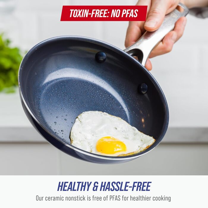 Набір посуду Blue Diamond Diamantstruktur Keramik Antihaft, 7 предметів: каструлі, сковорідки, молочник. Без PFAS, для всіх типів плит, індукція, безпечний для духовки до 200°C, миття в посудомийній машині.