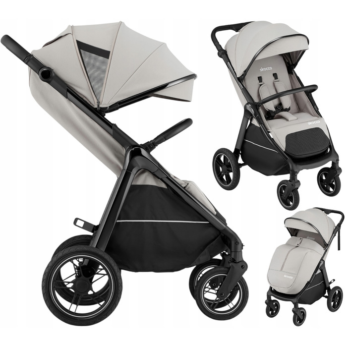 Дитячий прогулянковий візок Sirocco Maxelle: великі колеса 28 см, великий капюшон, амортизація