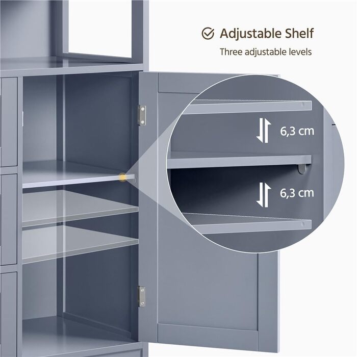 Шафа для ванної кімнати Yaheetech з 3 висувними ящиками та 1 дверцятами, регульовані полиці, 66x35x90 см (Сірий)