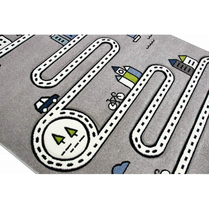 Меринос дитячий килим вуличний килим Шкільний килим хлопчик з вулицями і будинками в сірому кольорі Розмір 120x170 см