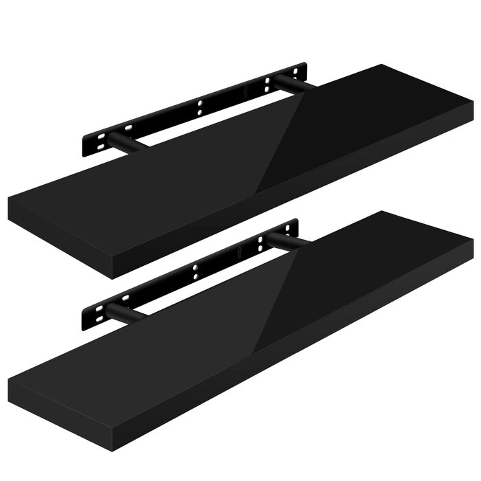 Полиця настінна WOLTU Volato набір 2 шт, плаваюча, для CD/DVD, книг, дерево, глянцева, 110x22.9x3.8 см, чорна (RG9483ws-2)