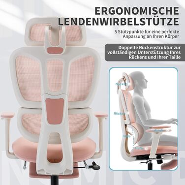 Ергономічне крісло для офісу з підніжкою, висока спинка, 2D-підголівник, відкидні підлокітники, сидіння з губки, сітчастий крісло для офісу, крісло для начальника, комп'ютерне крісло для дорослих (рожеве)