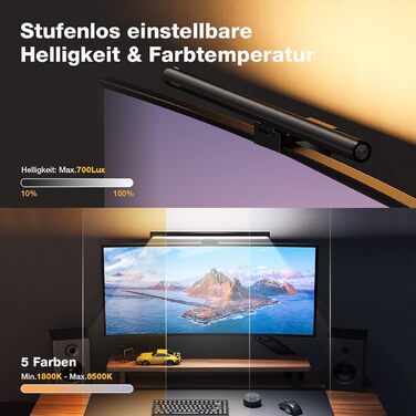Світлодіодна лампа-панель Douxlife для монітора з підсвічуванням, USB офісна лампа з сенсорним керуванням та пультом, 42 см, регульована яскравість/колірна температура, Screenbar для ПК, чорний