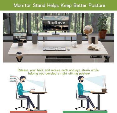 Електричний стіл Radlove з регулюванням висоти, стоячий стіл у формі L 150 см, стоячий стіл із 4 елементами керування пам'яттю з 2-складним телескопічним столом, дошка для з'єднання (76 x 160 см, полиця з дуба монітора)