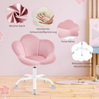 Дитячий ергономічний стілець WOLTU для столу, туалетного столика, офісу, регульована висота, оксамит, рожевий