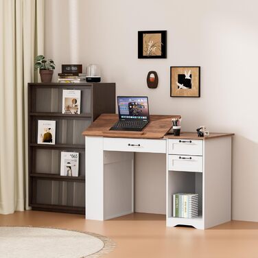 Регульований стіл для малювання AeasyG з 3 ящиками та 3-рівневими полицями, стійка конструкція з МДФ (50 кг вантажопідйомність) для художників та домашнього офісу, кут нахилу 0-80°, 60x120x76 см, білий