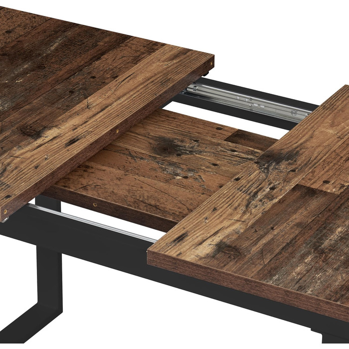 Розсувний обідній стіл B&D Home Anna | 120-160 x 80 см | на 4-6 осіб | з масиву дерева Texas-Eiche | чорне металеве підстав'я | для кухні та їдальні | стиль скандинавський, індустріальний