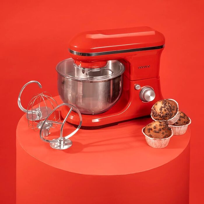 Міксер Cecotec Cecomixer Merengue 5L 1200W з 6 режимами, червоний. 5л чаша з нержавіючої сталі, аксесуари для збивання та замішування