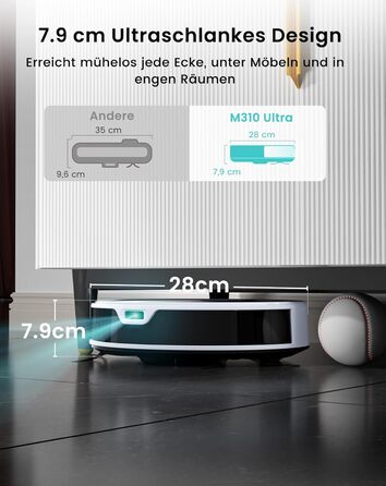 Робот-пилосос Lefant M310 Ultra з функцією миття підлоги, білий. Для тварин, килимів, з керуванням через додаток та Alexa.