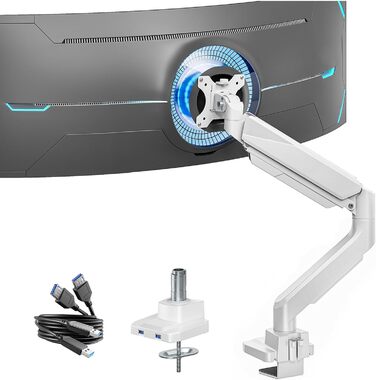 Кріплення для монітора ARES WING з USB A/C, 17'-45', регулювання висоти, білий. Підтримка VESA 100/75 мм, максимальне навантаження 18 кг